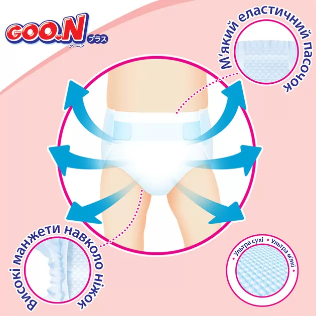 Підгузки Goo.N Plus для дітей (розмір 2(S), 4-8 кг, 50 шт)