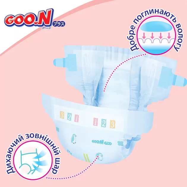Підгузки Goo.N Plus для дітей (розмір 2(S), 4-8 кг, 50 шт)