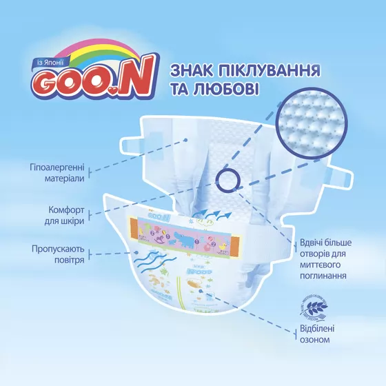 Підгузки Goo.N Super Premium Marshmallow Для Дітей (Розмір S, 4-8 Кг)