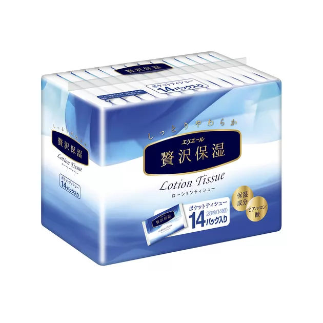 Хусточки Паперові Екстразаспокійливі Elleair Premium Lotion (14 Кишенькових Упаковок * 14 шт)