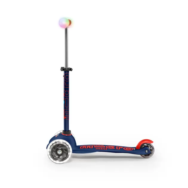 Самокат MICRO серии Mini Deluxe Magic" &ndash; Темно-синий (до 50 kg, 3-х колесный, свет)"