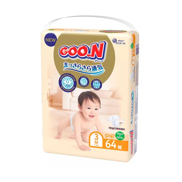 Підгузки Goo.N Premium Soft для дітей (розмір 3(M), 7-12 kg, 64 шт)