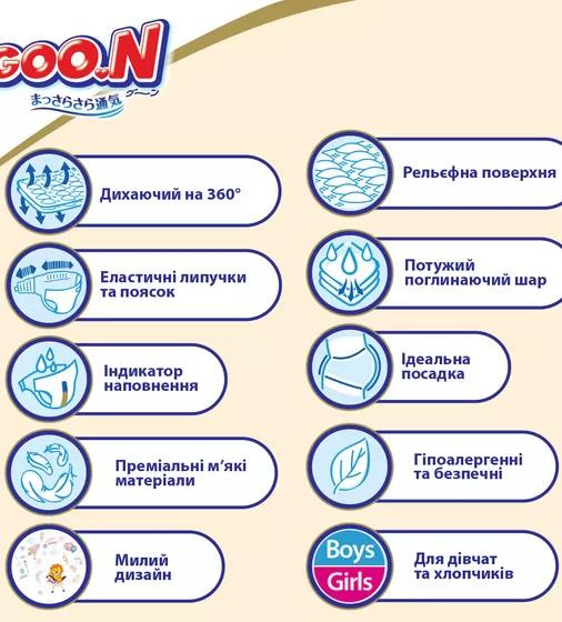 Підгузки Goo.N Premium Soft для дітей (M, 7-12 кг, 64 шт) - 863224_11.jpg - № 11