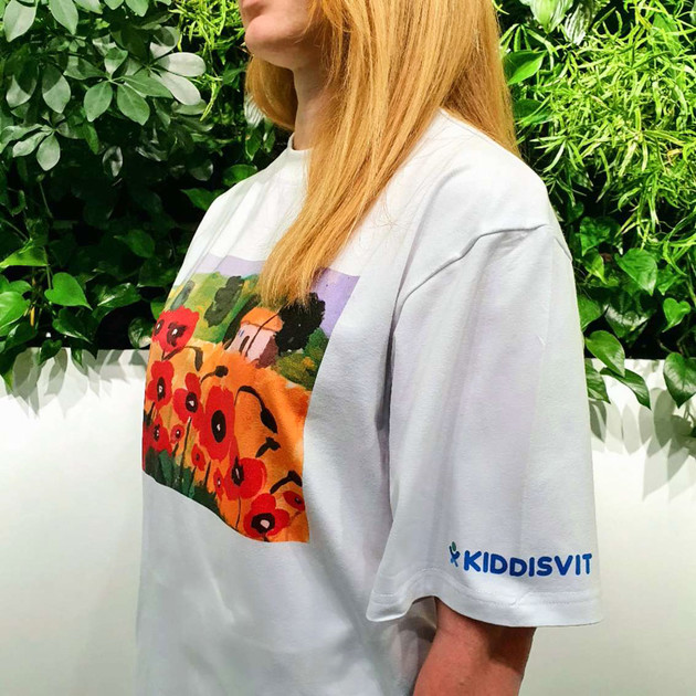 Патріотична футболка колекції Маки", L/XL унісекс оверсайз, біла"
