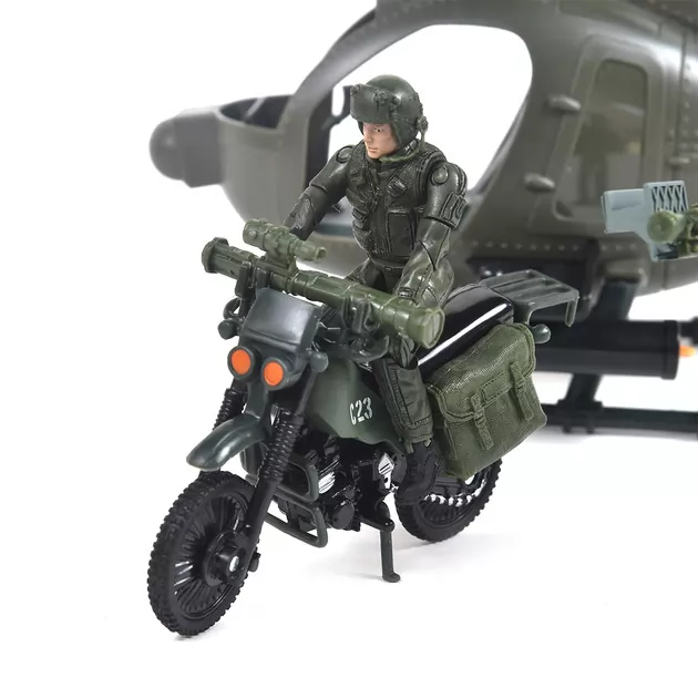 Ігровий набір ELITE FORCE &mdash; БАГАТОЦІЛЬОВИЙ ГВИНТОКРИЛ MH-6 (гвинтокрил, мотоцикл, фігурки, аксес.)