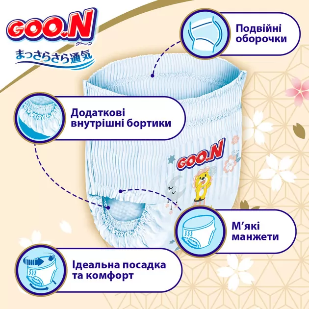 Трусики-підгузки Goo.N Premium Soft для дітей (розмір 6(2XL), 15-25 кг, 30 шт)