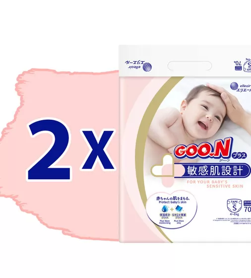 Підгузки Goo.N Plus для дітей (розмір 2(S), 4-8 кг, 140 шт) - 21000627-2_2.jpg - № 2