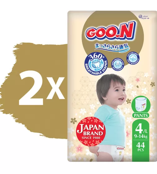 Трусики-підгузники GOO.N Premium Soft для дітей (розмір 4(L), 9-14 kg, 88 шт.) - F1010101-157-2_2.jpg - № 2