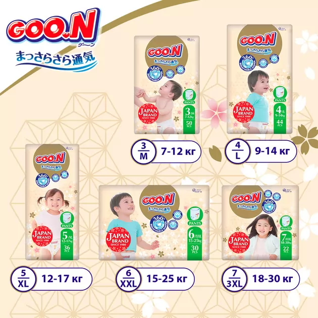 Трусики-підгузки GOO.N Premium Soft для дітей  (розмір 7(3XL), 18-30 kg, 44 шт.)