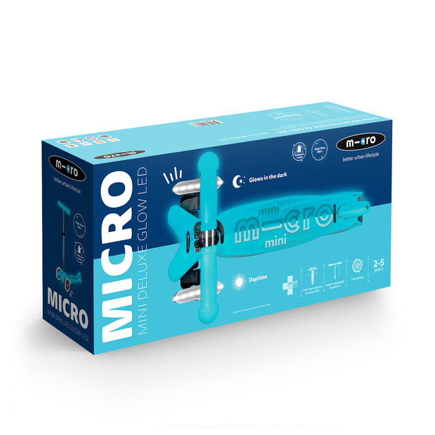 Самокат Micro серії Mini Deluxe Glow LED" – Арктичний синій"
