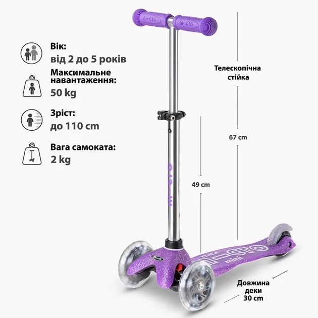 Самокат Micro серії Mini Deluxe Fairy Glitter LED" &ndash; Пурпуровий"