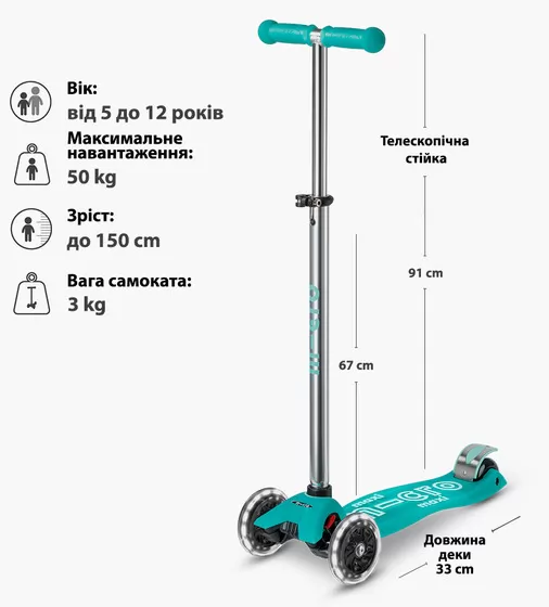 Самокат Micro серії Maxi Deluxe Glow LED" &ndash; Желейний зелений" - MMD365_7.jpg - № 7