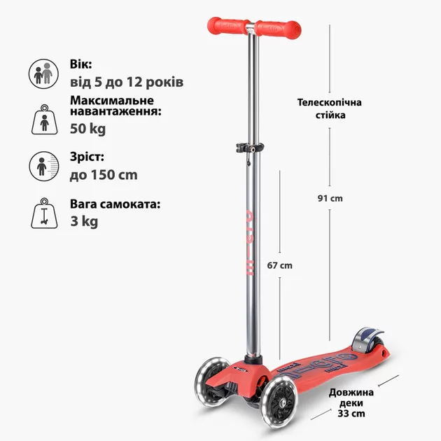 Самокат Micro серії Maxi Deluxe Glow LED" &ndash; Червона аура"