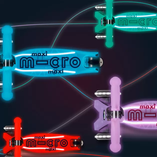 Самокат Micro серии Maxi Deluxe Glow LED Plus" - Сияюще-пурпурный"