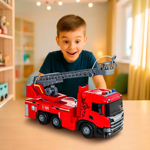 Автомодель серії Super Big Truck" &ndash; Пожежна машина Scania (світло, звук, функ. води)"