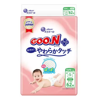Підгузки Goo.N Plus для дітей (розмір 2(S), 4-8 кг, 62 шт)