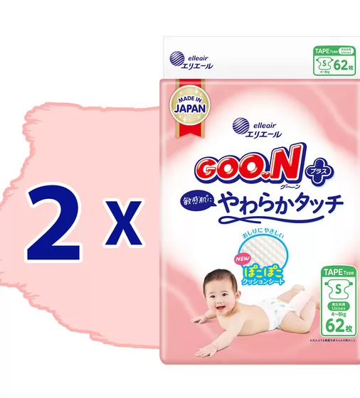 Подгузники Goo.N Plus для детей (размер 2(S), 4-8 кг, 124 шт) - 21001496-2_2.jpg - № 2