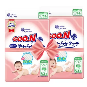 Подгузники Goo.N Plus для детей (размер 2(S), 4-8 кг, 124 шт)