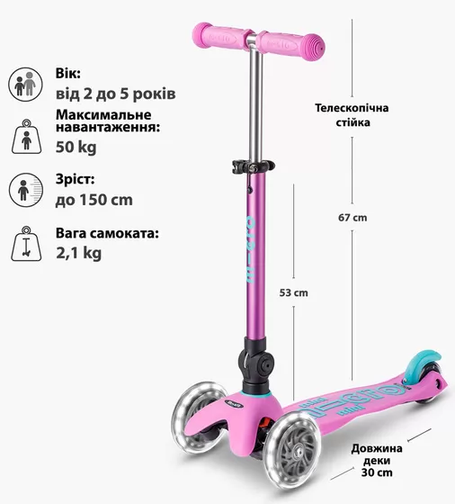Самокат MICRO складний серії Mini Deluxe Foldable LED" &ndash; Лавандовий" - MMD398_7.jpg - № 6
