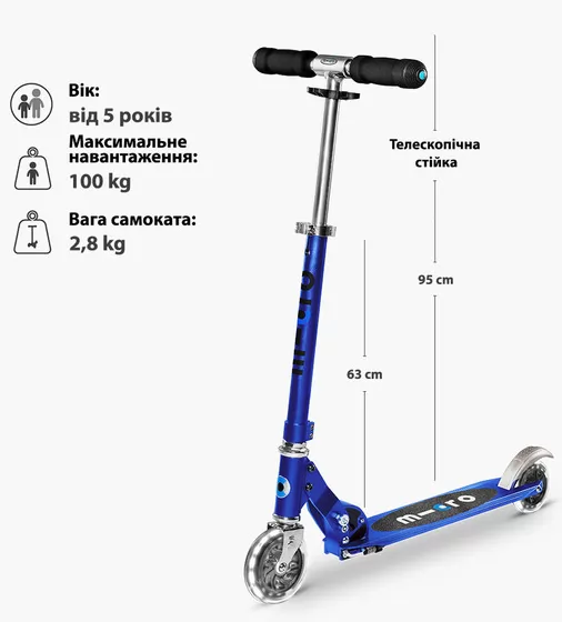 Самокат Micro серии Sprite LED - Сапфировый синий - SA0231_3.jpg - № 3