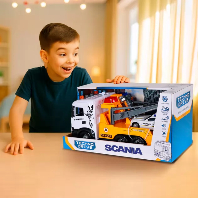 Ігровий набір серії Mid Truck" &ndash; Евакуатор Scania з машиною поліції (світло, звук)"