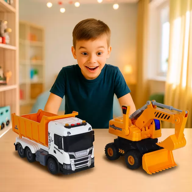Ігровий набір серії 2 in 1 Truck" &ndash; Самоскид Scania і екскаватор (світло, звук)"