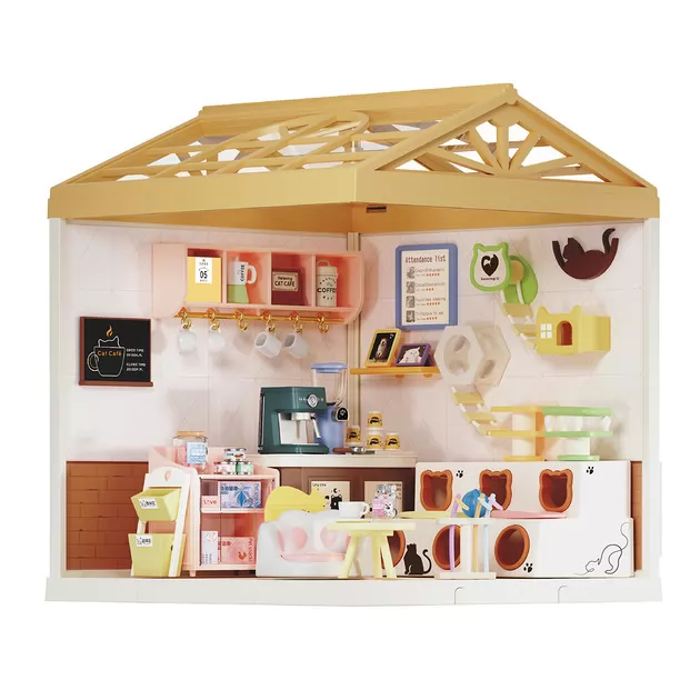 Конструктор-румбокс Mini House серии Интерьер &ndash; Котокафе (свет)