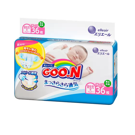 Подгузники Goo.N для новорожденных до 5 кг коллекция 2019 (Размер SS, на липучках, унисекс, 36 шт)