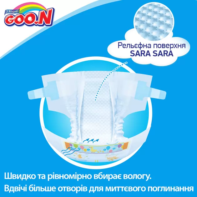 Підгузки Goo.N для немовлят до 5 кг колекція 2019 (SS, на липучках, унісекс, 36 шт)